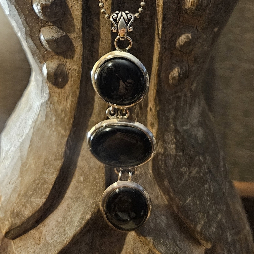 Black Onyx 3 Stone Pendant